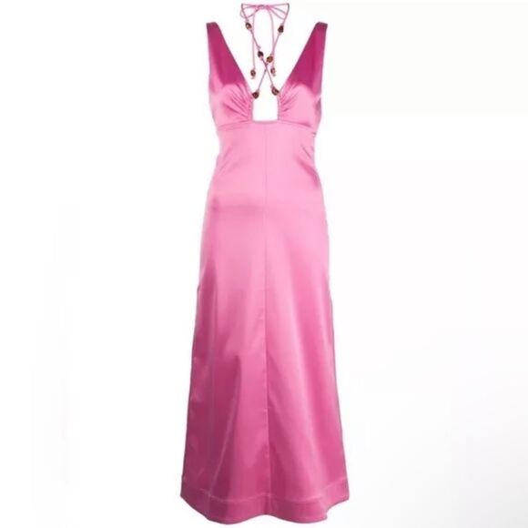 GANNI Pink Halter Midi Dress size 10 NWT $575 - Picture 2 of 9